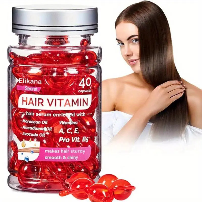 Eikana Hair Vitamin Capsules 40Pcs, Enriched with Vitamins a C E & Avocado Oil, Deep Nourishing Hair Serum for Smooth Silky Shine, Frizz Control, Easy Single-Use for All Hair Types