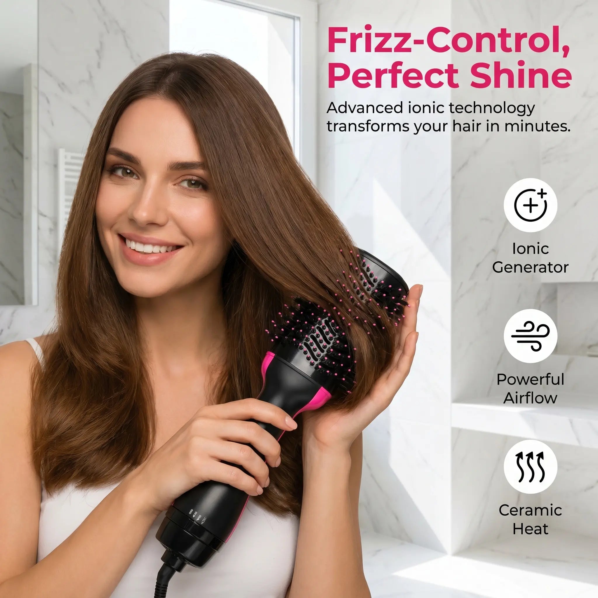 2-In-1 Hair Dryer Brush, Hot Air Brush for Curling, Straightening & Volumizing, Fast Styling Blow Dryer Brush for Smooth Frizz-Free Salon-Style Hair #Summervibes