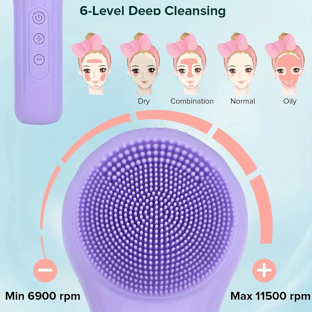 Facial Cleanser, Silicone Face Brush, Facial Vibration Massage, USB Rechargeable Face Cleaner, Facial Cleansing Brush, Skin Care Tool for Deep Cleaning