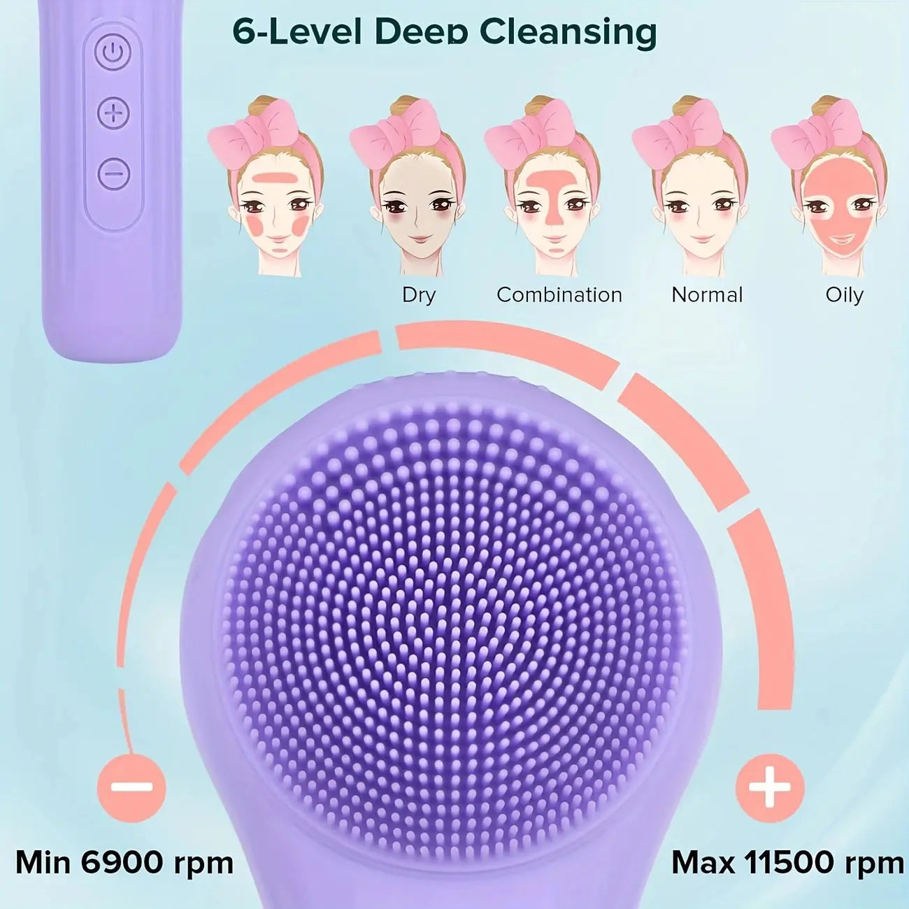 Facial Cleanser, Silicone Face Brush, Facial Vibration Massage, USB Rechargeable Face Cleaner, Facial Cleansing Brush, Skin Care Tool for Deep Cleaning