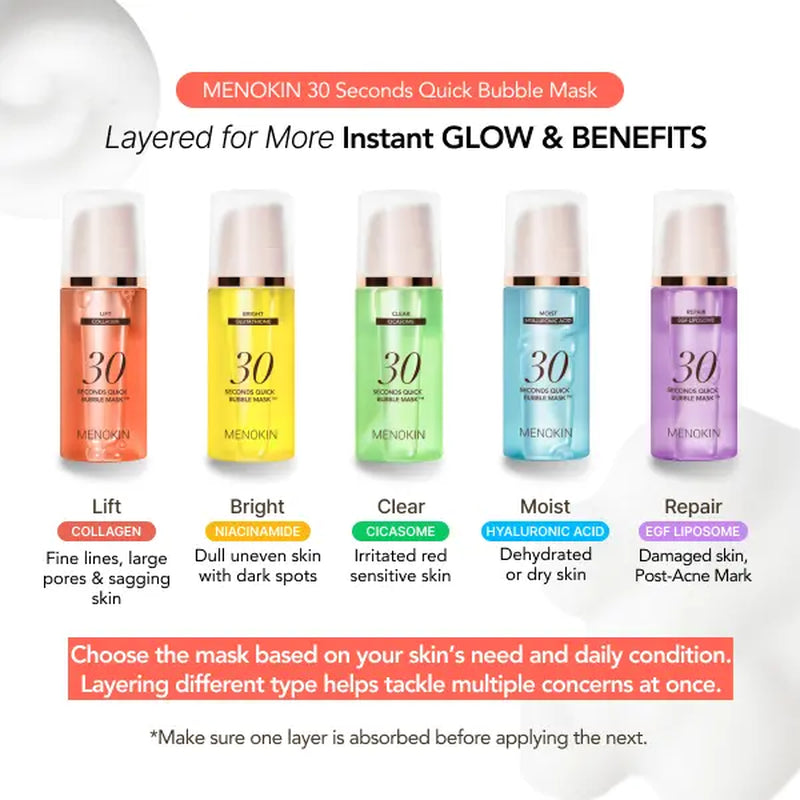 [MENOKIN] 30 Seconds Korean Bubble Primer (MOISTURE) 3.21 Fl.Oz, No Rinse Bubble Mask, Micro-Bubble Primer for Radiant Skin, Long-Lasting Glow, Grip Makeup Base, Korean Makeup Prep, Hydrating, Lightweight, Non-Greasy, 70 Sheet Mask in a Bottle