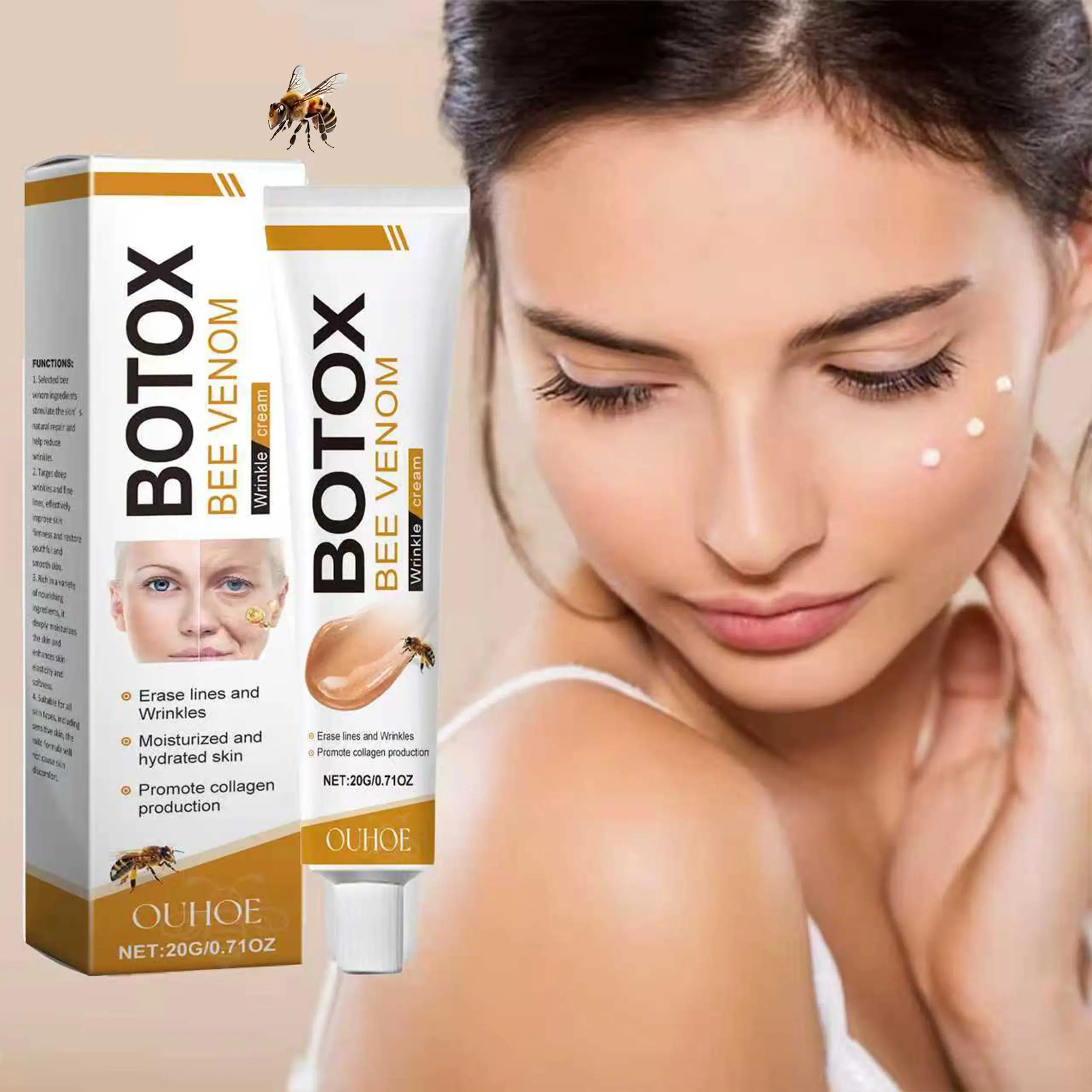 Bee Venom Facial Treatment Cream,Bee Venom Instant Face Lift Cream - 0.71 Fl. Oz,Firms and Tightens Skin,And Wrinkles,Alcohol-Free and Hyaluronic Acid Suitable for All Skin Types Gentle Firming Moisturizers Tightening