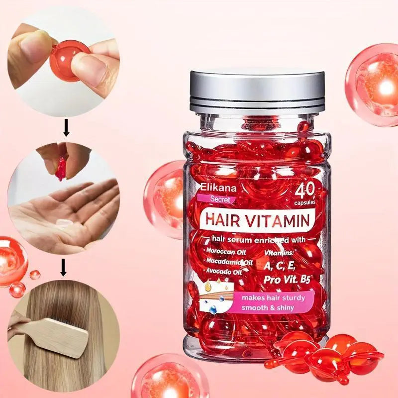 Eikana Hair Vitamin Capsules 40Pcs, Enriched with Vitamins a C E & Avocado Oil, Deep Nourishing Hair Serum for Smooth Silky Shine, Frizz Control, Easy Single-Use for All Hair Types