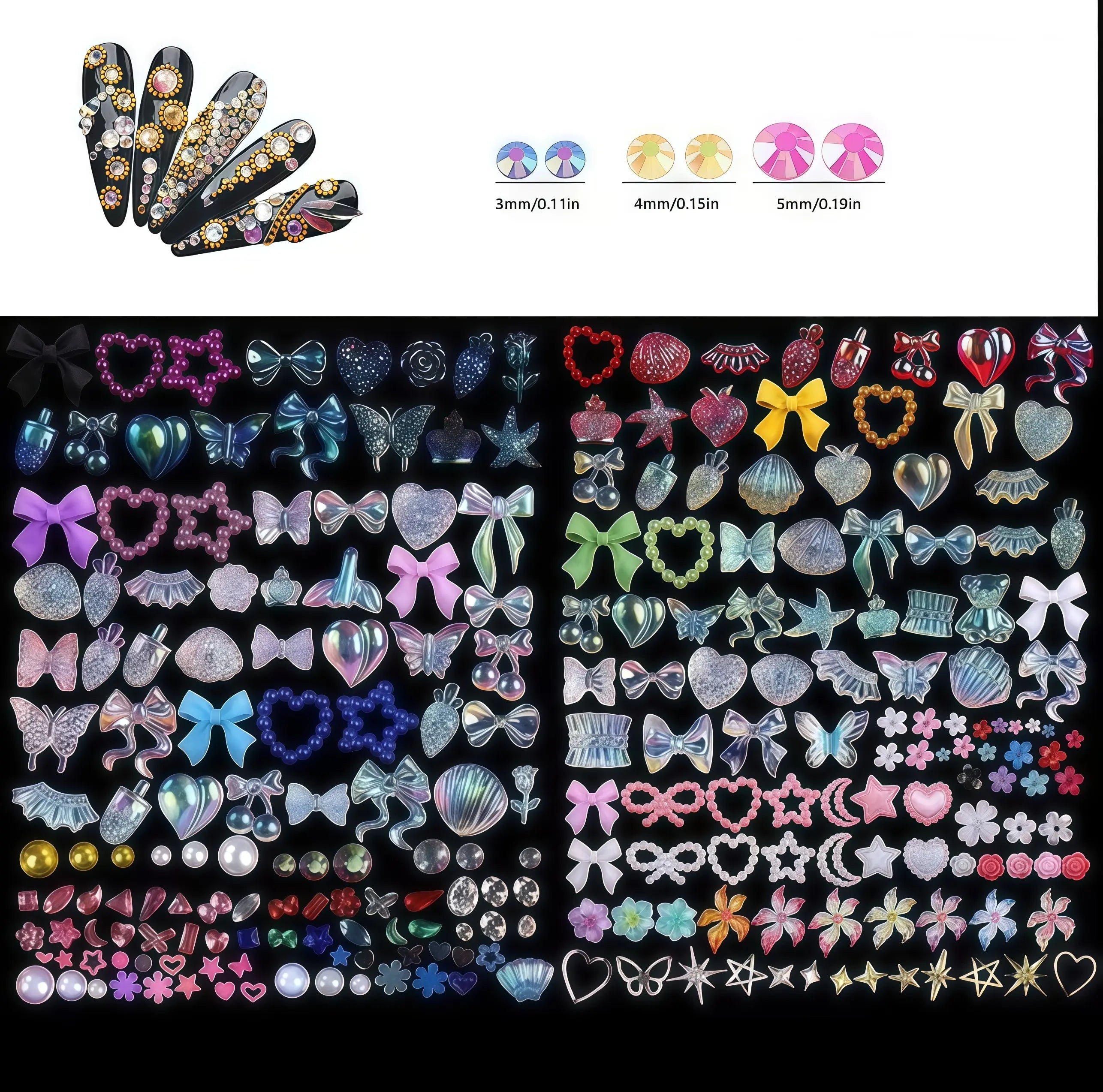 24 Grid Nail Art Decoration Set, Mixed Shapes with Pen & Tweezers, Shiny Accessories, Rhinestone Decorations for Women & Girls, Professional Manicure Supplies, DIY Nail Art, Nail Art Design