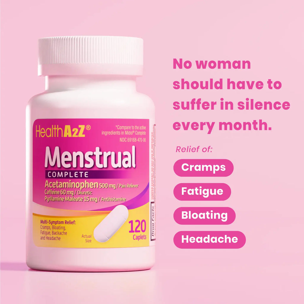 Healtha2Z Menstrual Complete Pain Relief Tablets | Relieves Cramps, Bloating, Fatigue, Backache & Headache