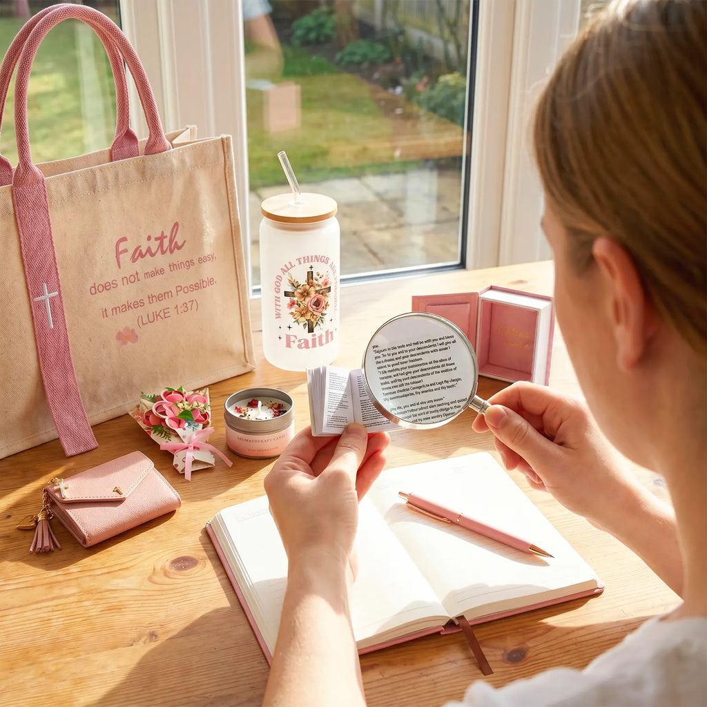 Women'S Faith & Work Gift Set — Includes: Canvas Tote Bag, Water Bottle/Throw Blanket, Notebook, Card Holder, Aromatherapy Item, and Mini Bible.,Can Be Used as Birthday, Christmas, Mother'S Day, Valentine'S Day Gifts for Family, Friends
