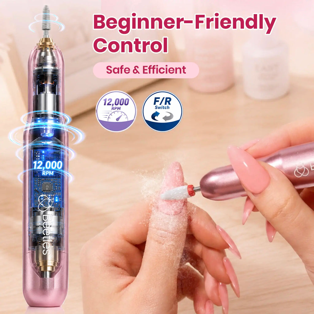 Beetles Electric Nail Drill Kit, 7 Drill Bits 0-12000 RPM Portable Electric Nail File Machine for Gel Polish Removal, Acrylic Dip Nails, Cuticle Care, Prep, DIY Manicure Pedicure Tools at Home
