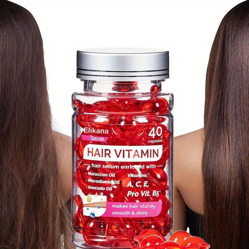 Eikana Hair Vitamin Capsules 40Pcs, Enriched with Vitamins a C E & Avocado Oil, Deep Nourishing Hair Serum for Smooth Silky Shine, Frizz Control, Easy Single-Use for All Hair Types