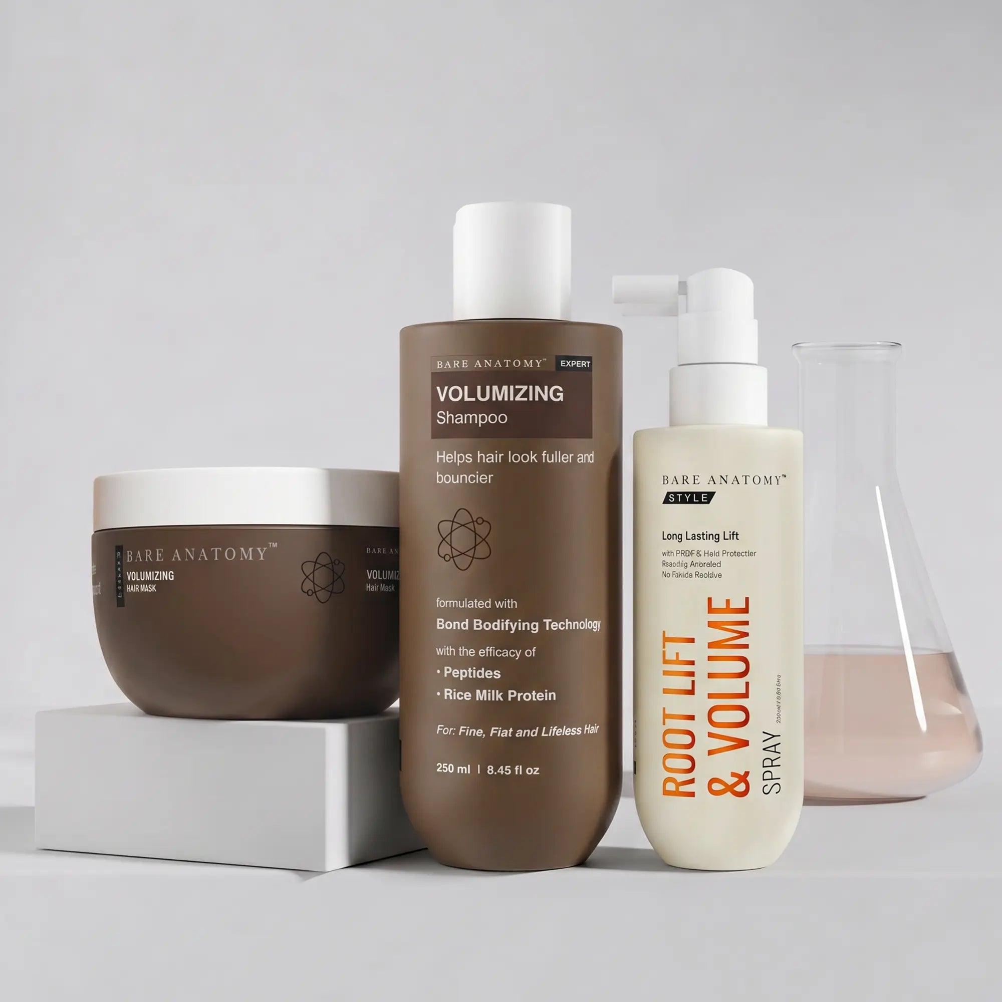 Volumizing Shampoo (250Ml)+Volumizing Hair Mask (250G) + Root Lift & Volume Spray (135Ml) for Smooth Lengths & Long-Lasting Root Volume