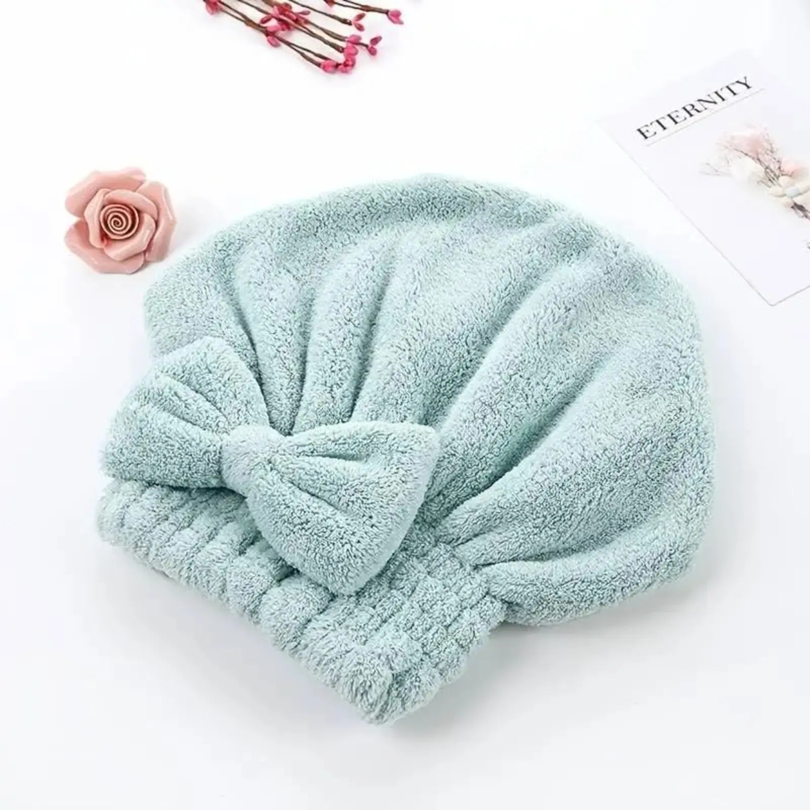 Women'S 2-Piece/4-Piece Bow Decor Shower Caps & Hair Drying Cap Set, Soft Ultra-Absorbent Reusable Hair Towel Wrap, Camping Essential Self Care Products (Sports & Outdoor)