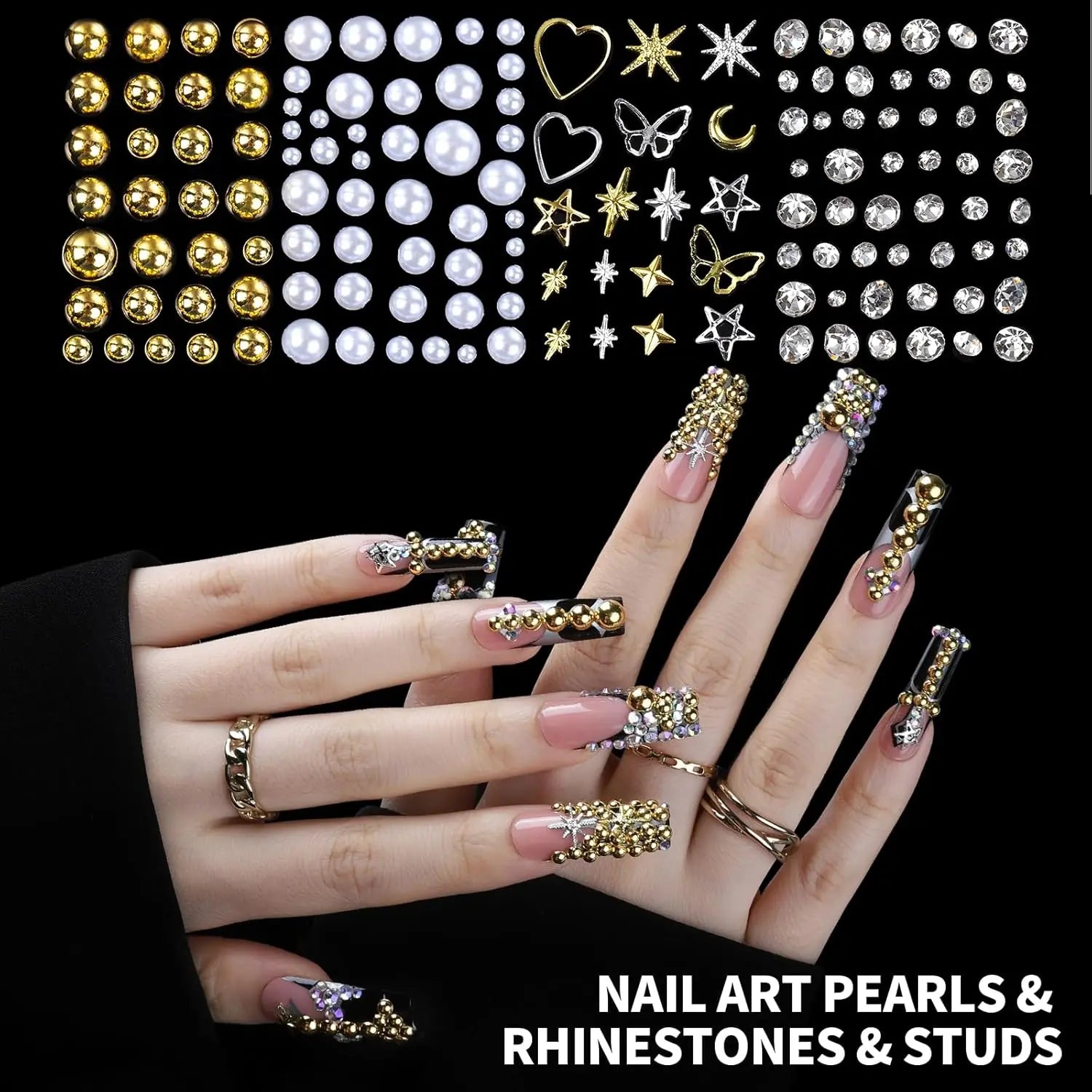 24 Grid Nail Art Decoration Set, Mixed Shapes with Pen & Tweezers, Shiny Accessories, Rhinestone Decorations for Women & Girls, Professional Manicure Supplies, DIY Nail Art, Nail Art Design