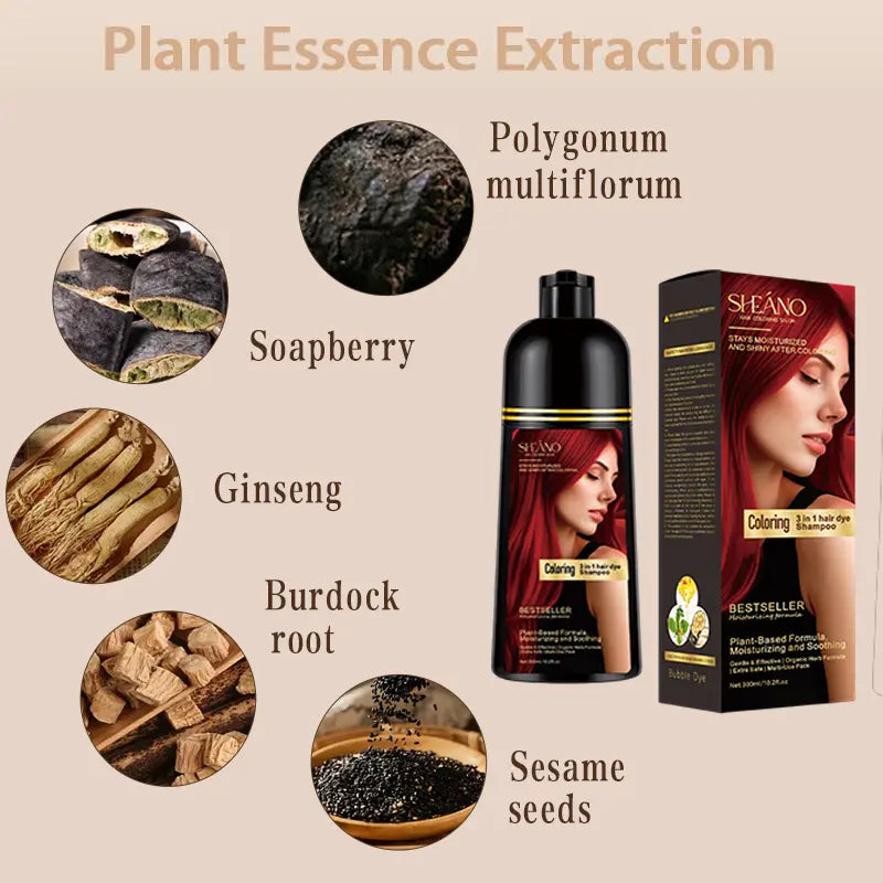 3-In-1 Hair Color Shampoo Instant Hair Dye Shampoo, Hair Color for Grey Coverage, Herbal Ingredients, Natural Tinte, Ammonia-Free, Long Lasting,Haircare Tiktokshopspringglowup Red