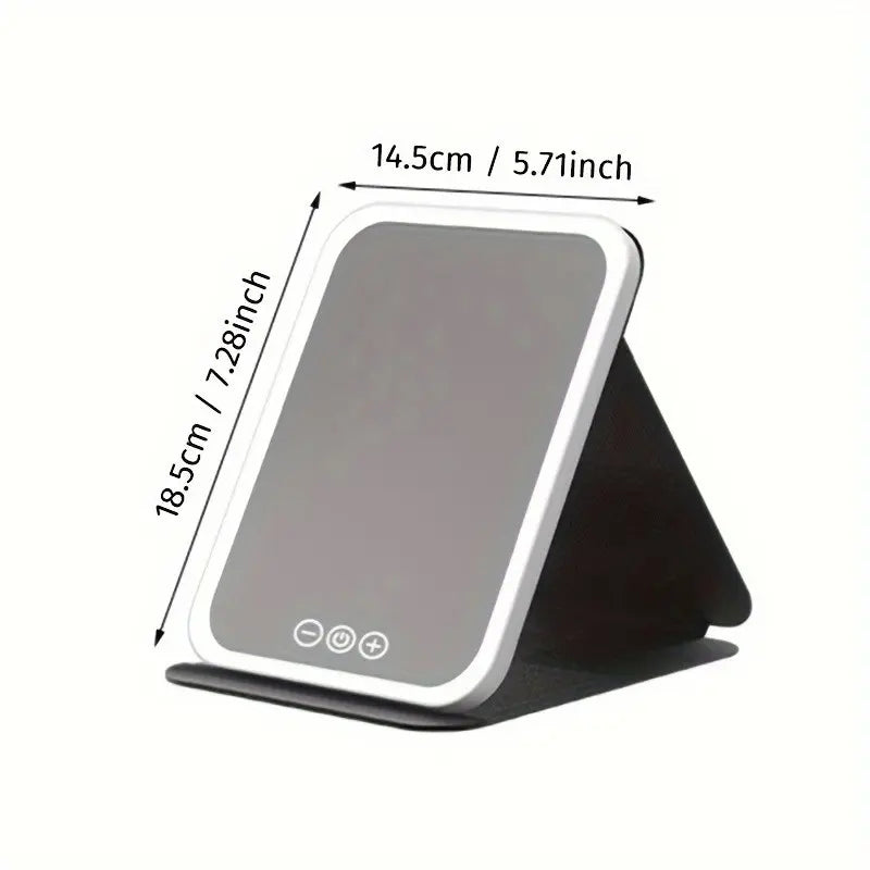 LED Makeup Mirror Rechargeable 3 Color Lights Foldable Travel Vanity Mirror with Touch Control Dimmable Rechargeable Lighted Mirror
