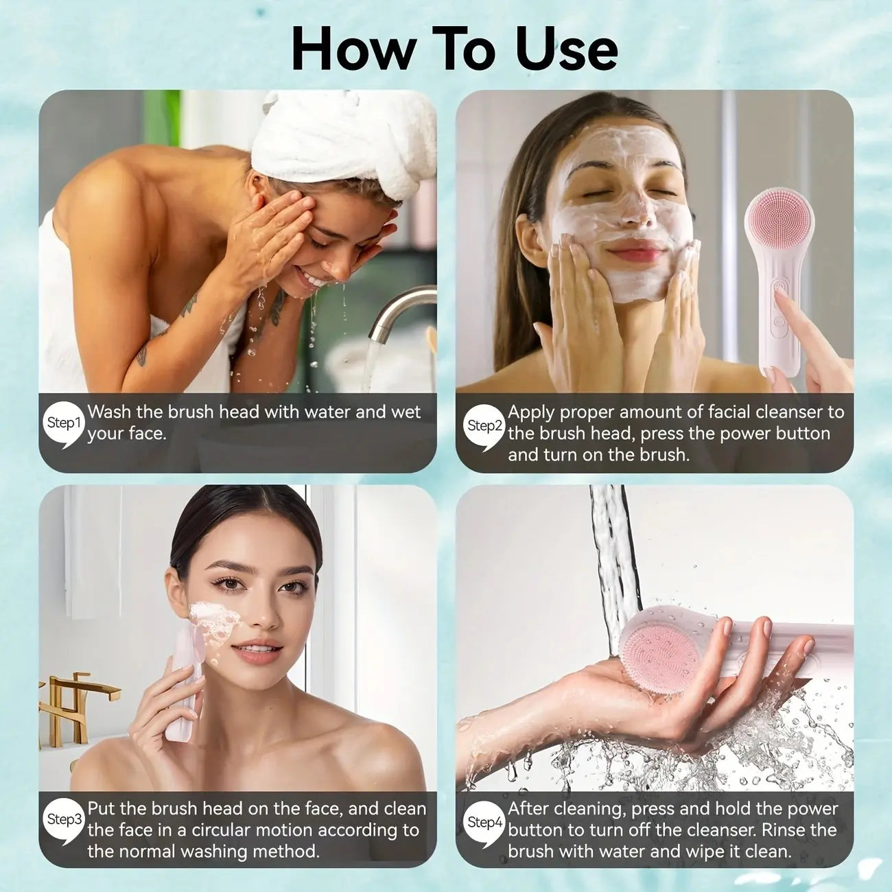 Facial Cleanser, Silicone Face Brush, Facial Vibration Massage, USB Rechargeable Face Cleaner, Facial Cleansing Brush, Skin Care Tool for Deep Cleaning