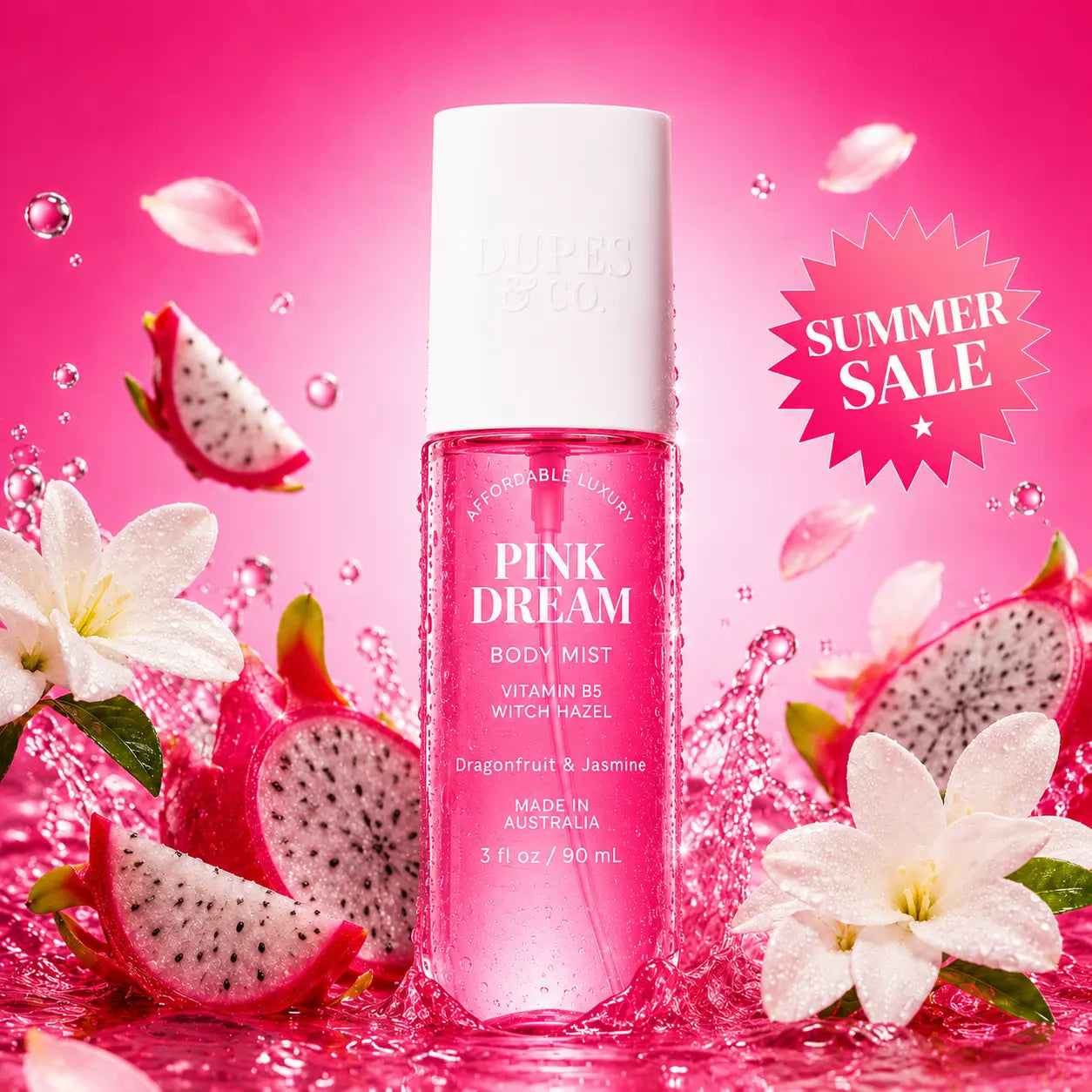 Pink Dream Body Mist, Dragonfruit & Jasmine, Womens Body Mist, Fruity Floral Perfume Spray, 3 Fl Oz, Dragonfruit, Jasmine, Fruity Floral, Tropical, Sweet
