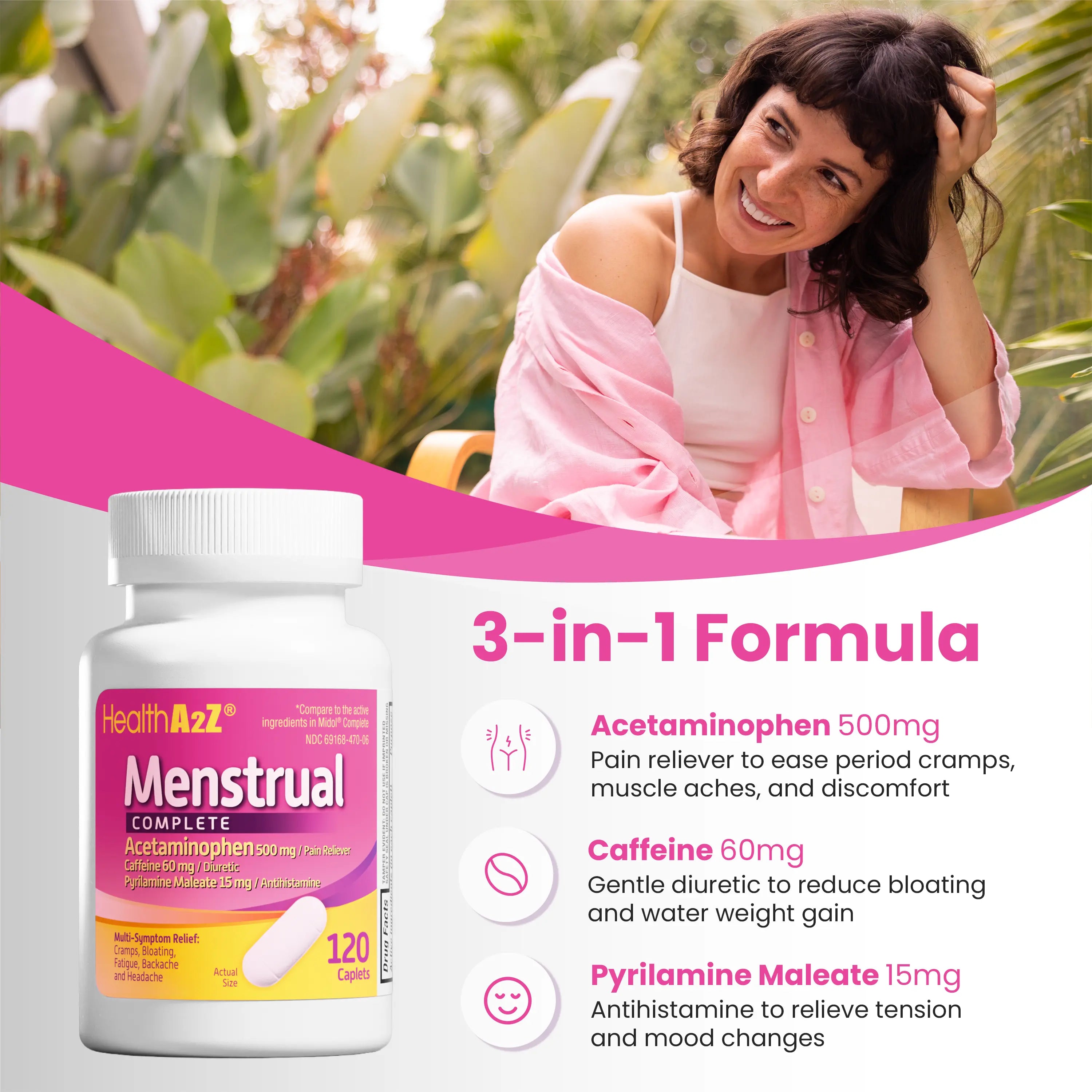 Healtha2Z Menstrual Complete Pain Relief Tablets | Relieves Cramps, Bloating, Fatigue, Backache & Headache