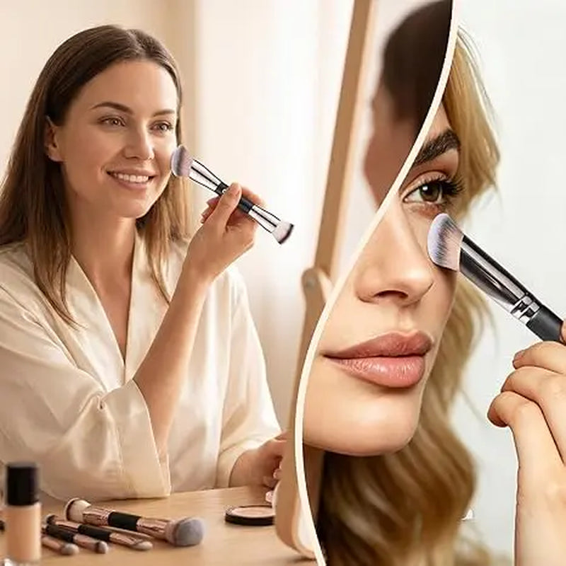 KINGMAS 3PCS Clean Girl Makeup Brush Set – Ultra Soft Dual-Ended Brushes for Flawless Blending, Foundation, Contour & Blush