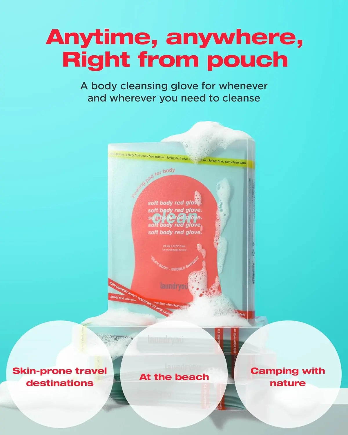 LAUNDRYOU Exfoliating Body Glove Personal Care Pack Accessories, Gentle Bath Cleansing Scrub Mitt with Hyaluronic Acid, Papaya Enzyme for Nourishing Care, Korean Essential for Normal Skin Bath & Shower (5 Pads)