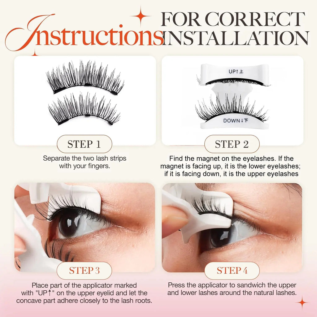 Magnetic Eyelashes with Applicator Reusable No Glue Needed Magnetic Lashes Cat Eye Natural Look Lashes Kit Easy to Wear and Remove