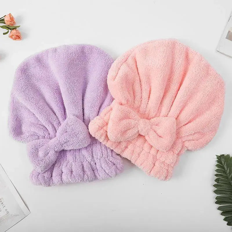 Women'S 2-Piece/4-Piece Bow Decor Shower Caps & Hair Drying Cap Set, Soft Ultra-Absorbent Reusable Hair Towel Wrap, Camping Essential Self Care Products (Sports & Outdoor)