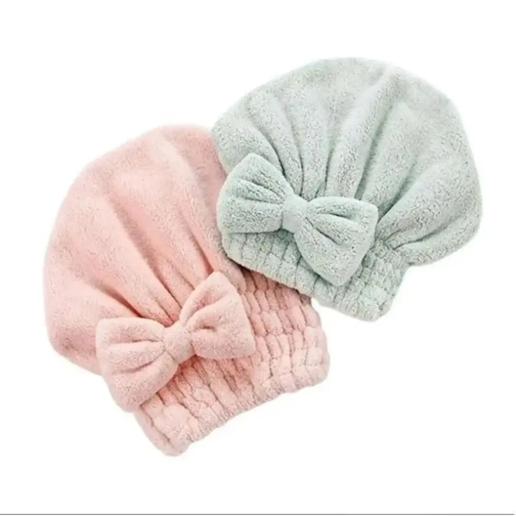 Women'S 2-Piece/4-Piece Bow Decor Shower Caps & Hair Drying Cap Set, Soft Ultra-Absorbent Reusable Hair Towel Wrap, Camping Essential Self Care Products (Sports & Outdoor)