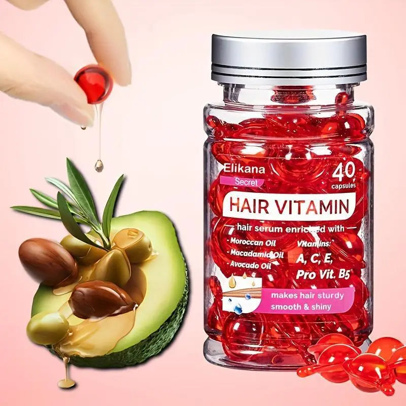 Eikana Hair Vitamin Capsules 40Pcs, Enriched with Vitamins a C E & Avocado Oil, Deep Nourishing Hair Serum for Smooth Silky Shine, Frizz Control, Easy Single-Use for All Hair Types