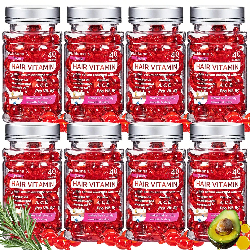 Eikana Hair Vitamin Capsules 40Pcs, Enriched with Vitamins a C E & Avocado Oil, Deep Nourishing Hair Serum for Smooth Silky Shine, Frizz Control, Easy Single-Use for All Hair Types