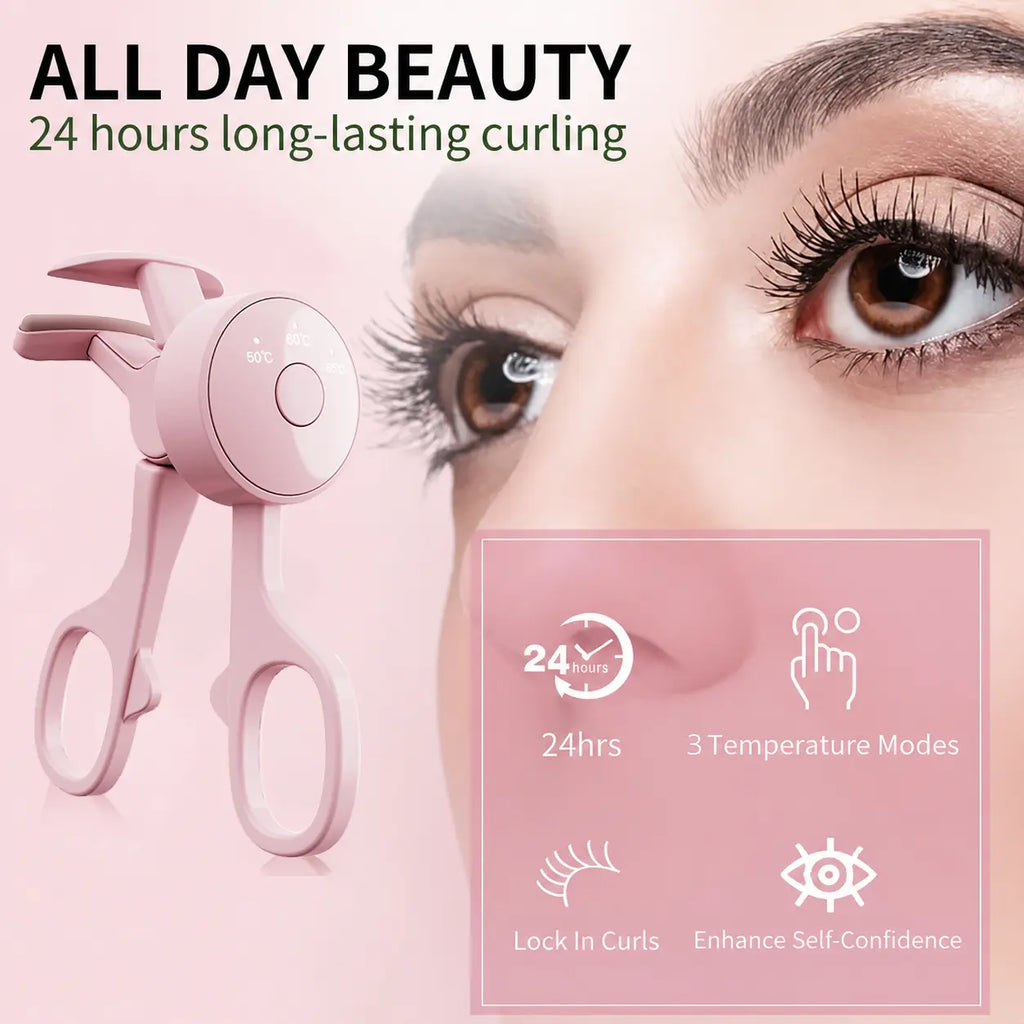 Heated Eyelash Curlers - Eye Lash Curler Heat - Mini Electric Eyelash Curler with LED Display 3 Temp Settings USB Rechargeable Natural Curling 24H Long Lasting for Women Makeup Tools Gifts