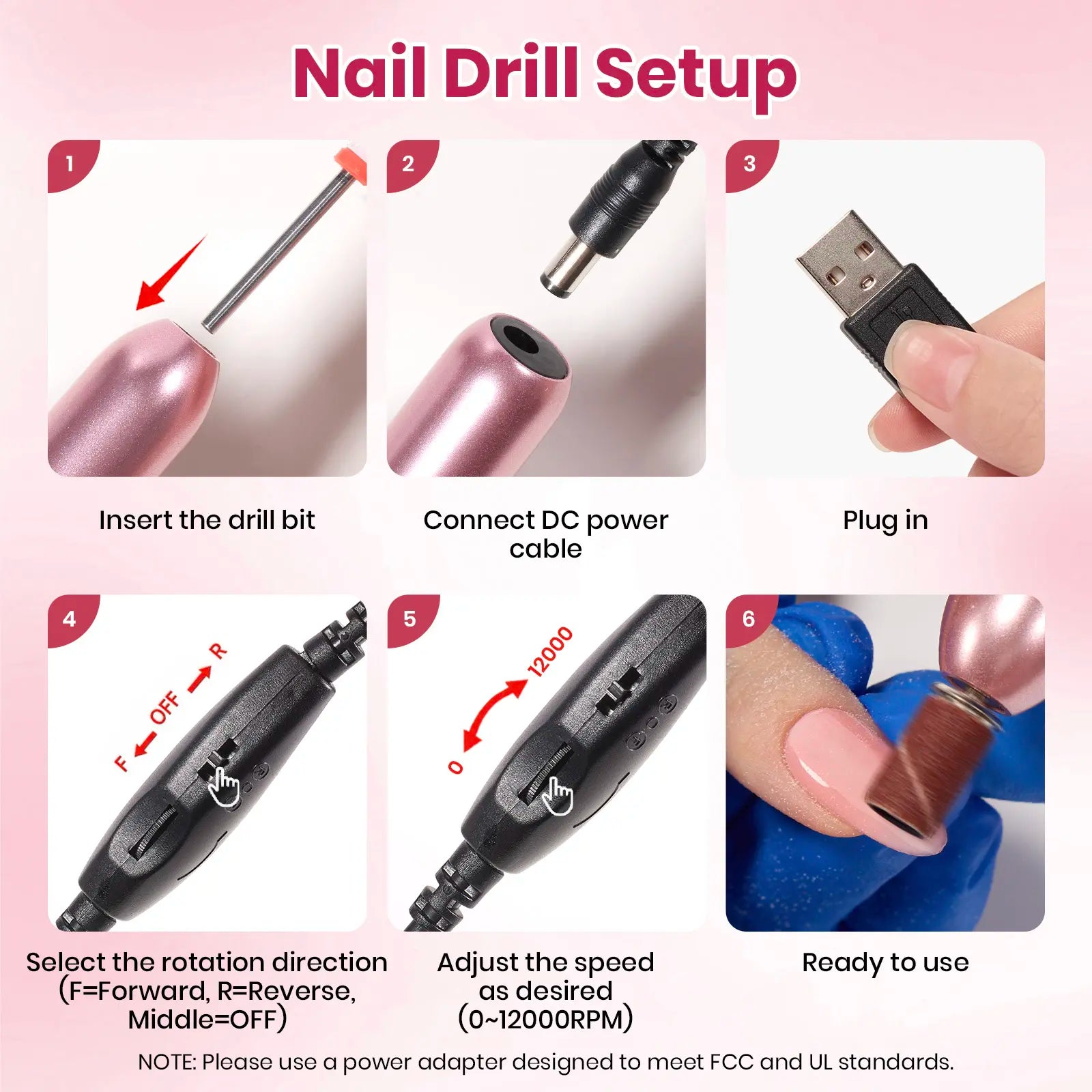 Beetles Electric Nail Drill Kit, 7 Drill Bits 0-12000 RPM Portable Electric Nail File Machine for Gel Polish Removal, Acrylic Dip Nails, Cuticle Care, Prep, DIY Manicure Pedicure Tools at Home