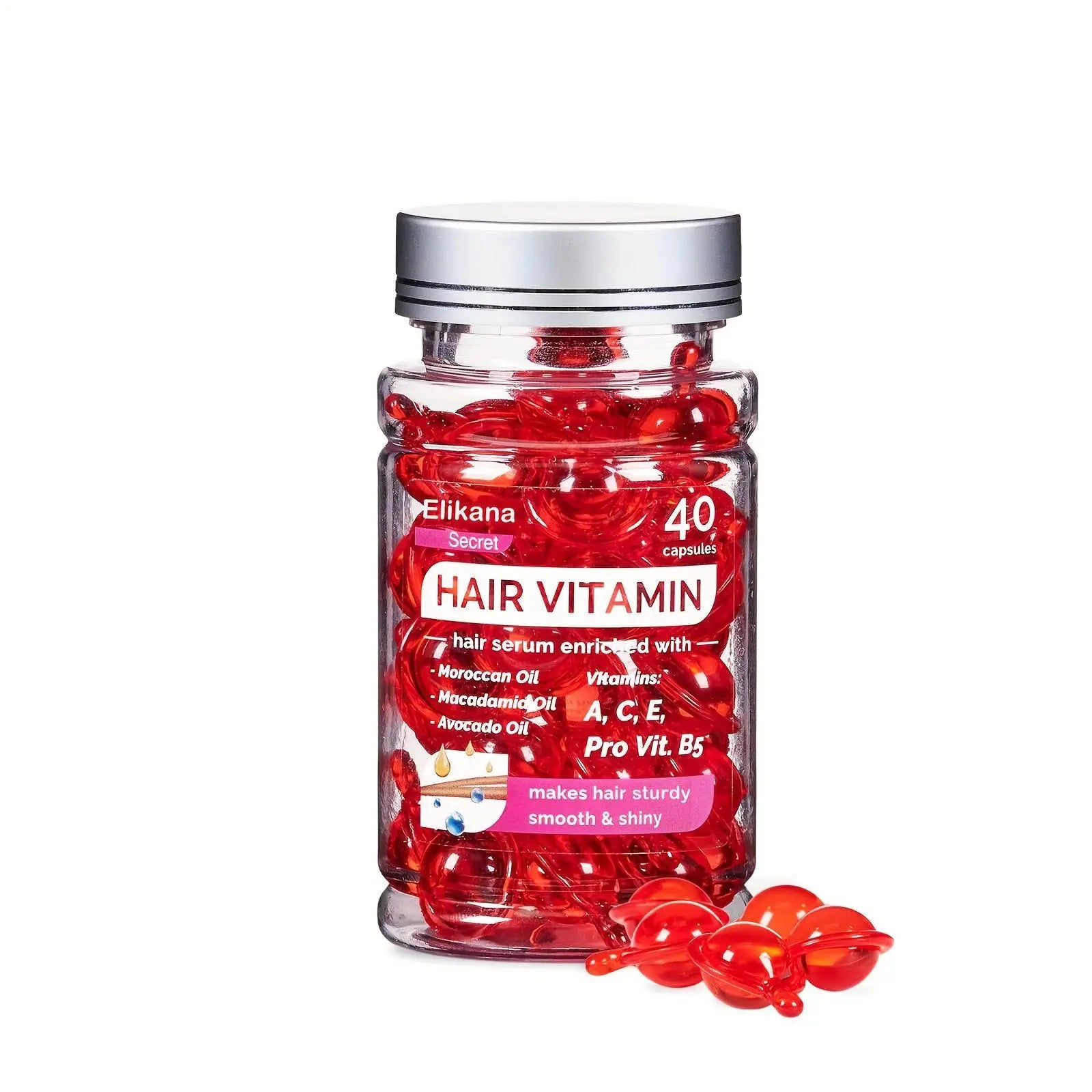 Eikana Hair Vitamin Capsules 40Pcs, Enriched with Vitamins a C E & Avocado Oil, Deep Nourishing Hair Serum for Smooth Silky Shine, Frizz Control, Easy Single-Use for All Hair Types