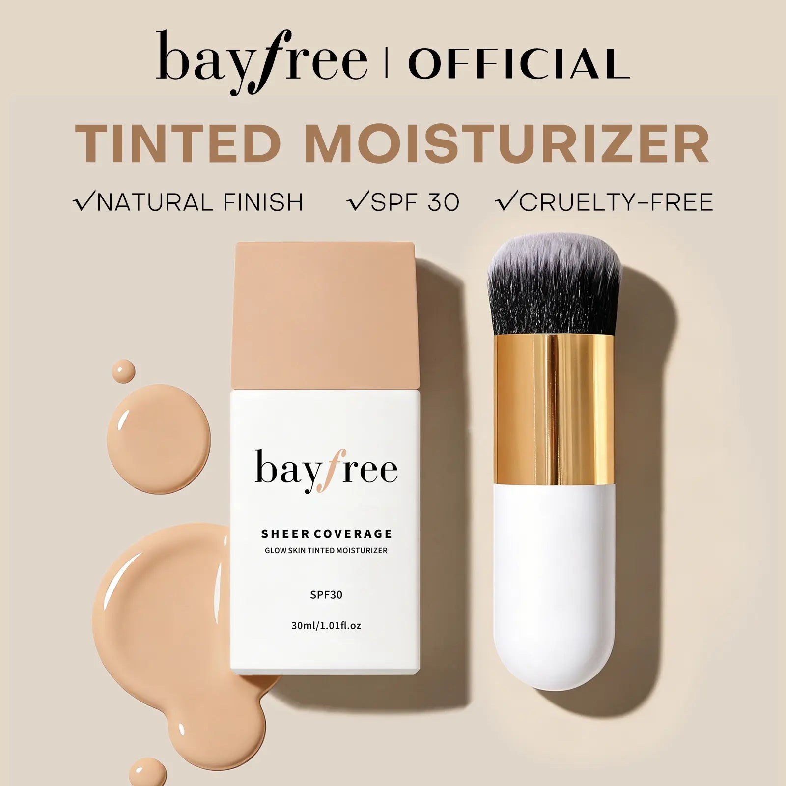 Bayfree Glow Skin Tinted Facial Moisturizer with SPF 30 Sunscreen - Hydrating, Sheer Coverage, Long-Lasting Moisture, Buildable Flawless Natural Finish, Vegan Korean Beauty Product for Sensitive Skin